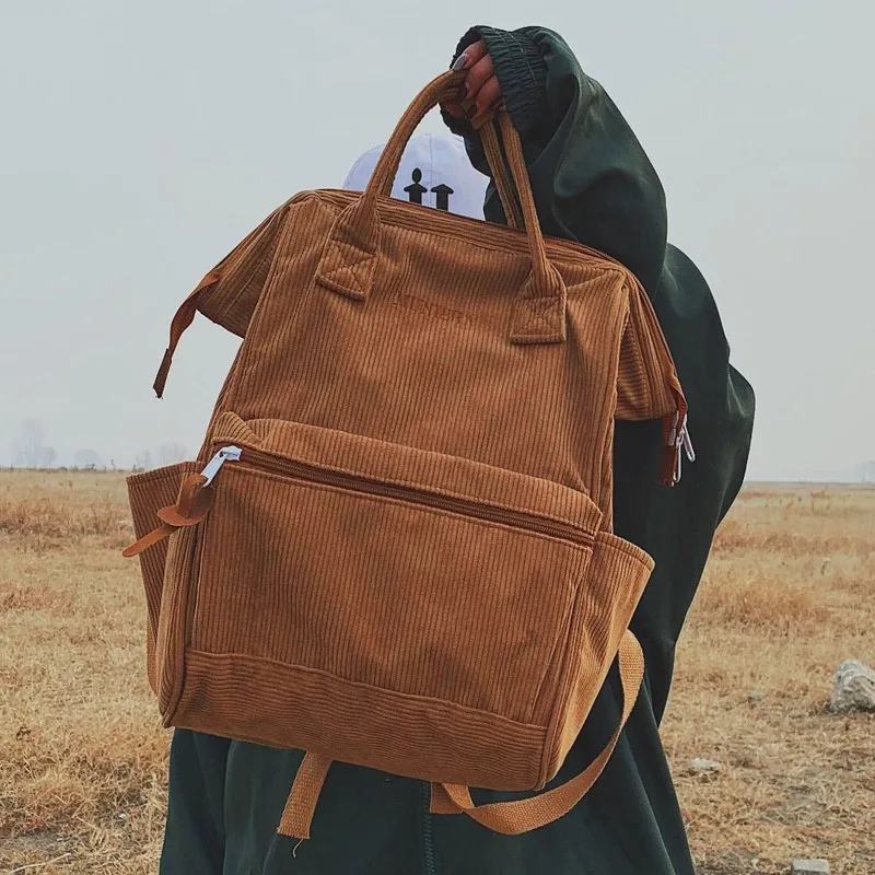 

Corduroy Backpacks For Women 2020 Fashion Winter Casual Style Ladies Solid Color Back Pack Female Teens Girls School Backpack