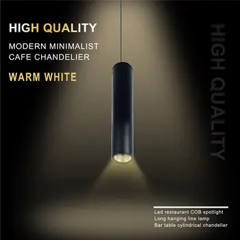 

Black High quality modern minimalist cafe chandeliers warm white led restaurant COB spotlights long tube hanging lamp bar table