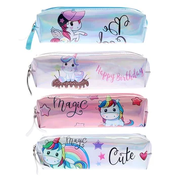 

1 PCS Laser Unicorn Pencil Case Cartoon Horse Pencil Bag School Supplies Shining Color Pencilcase Bag Makeup Bag Student Gifts