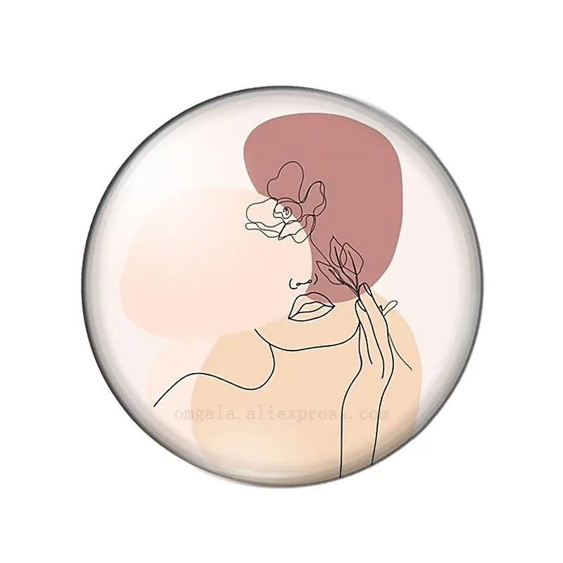 Illustration de visage de femmes abstraites, cabochon rond en verre, photo à la mode, démonstration, dos plat, résultats exécutifs, 12mm, 14mm, 18mm, 20mm, 25mm, ZB0543