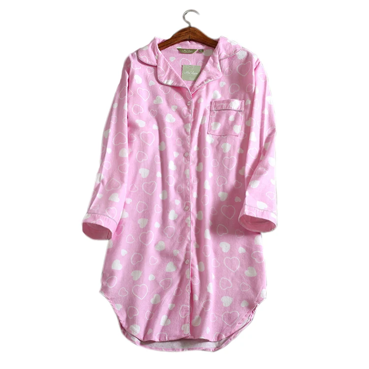 Женская одежда для сна из чистого хлопка, фланелевая ночная рубашка с длинными рукавами, одежда для сна, длинное платье для сна, женская одежда размера плюс Весенняя Пижама - Цвет: Red heart