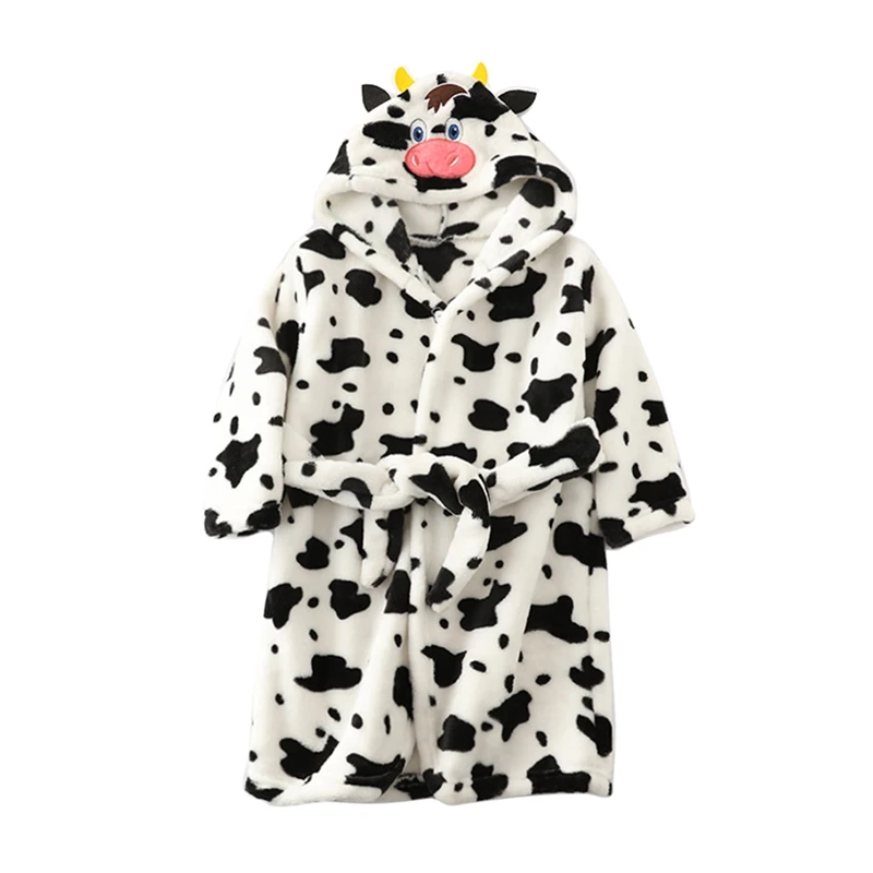Cow Новинка; детский банный халат; детский халат с капюшоном; плотный фланелевый детский ночной халат; зимняя одежда для сна с героями мультфильмов для мальчиков и девочек; мягкие халаты для малышей - Цвет: Cow