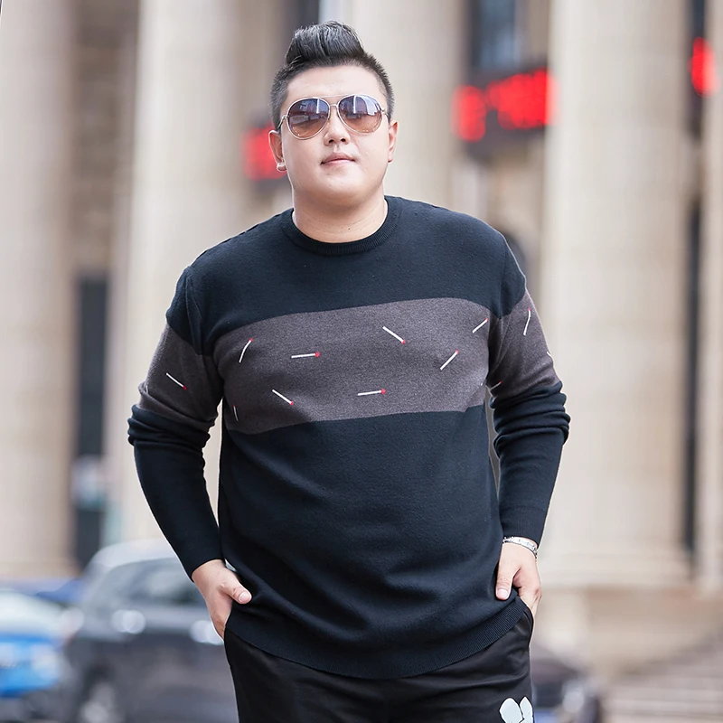 Вязаный большой размер 6XL 7XL 8XL мужской свитер с круглым вырезом Тонкий деловой домашний Повседневный свитер с длинными рукавами осень зима