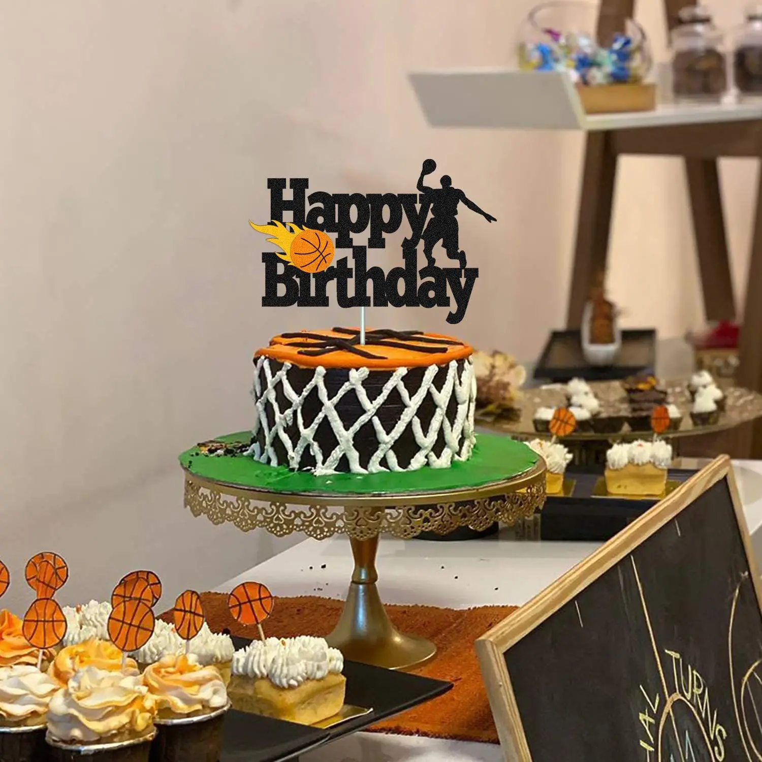 Cake Topper Boy Man Basketball Happy Birthday Cupcake Toppers Party Dessert Wedding Decoration Baby Shower Baking Supplies DIY