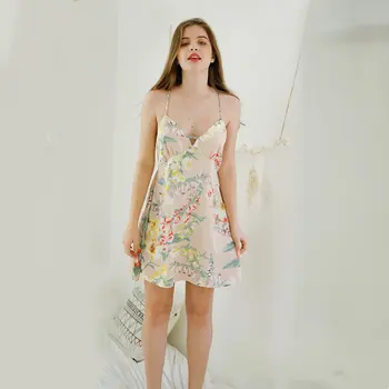 

Sexy Sling Nightdress Women 2020 Flowers Printed Backless Summer Breathable Cool High Quality Temperament Sleepwear Nightdress