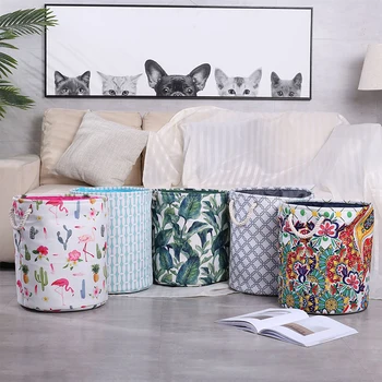 

EVA Fabric Round Collapsible Laundry Basket Waterproof Dirty Clothes Toys Organizer Thickened Storage Bucket Hamper With Handles