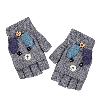 

Winter Children's Knit Flip Half Finger Gloves Christmas Kids Warm Gloves Primary School Cashmere Cartoon Mittens T2