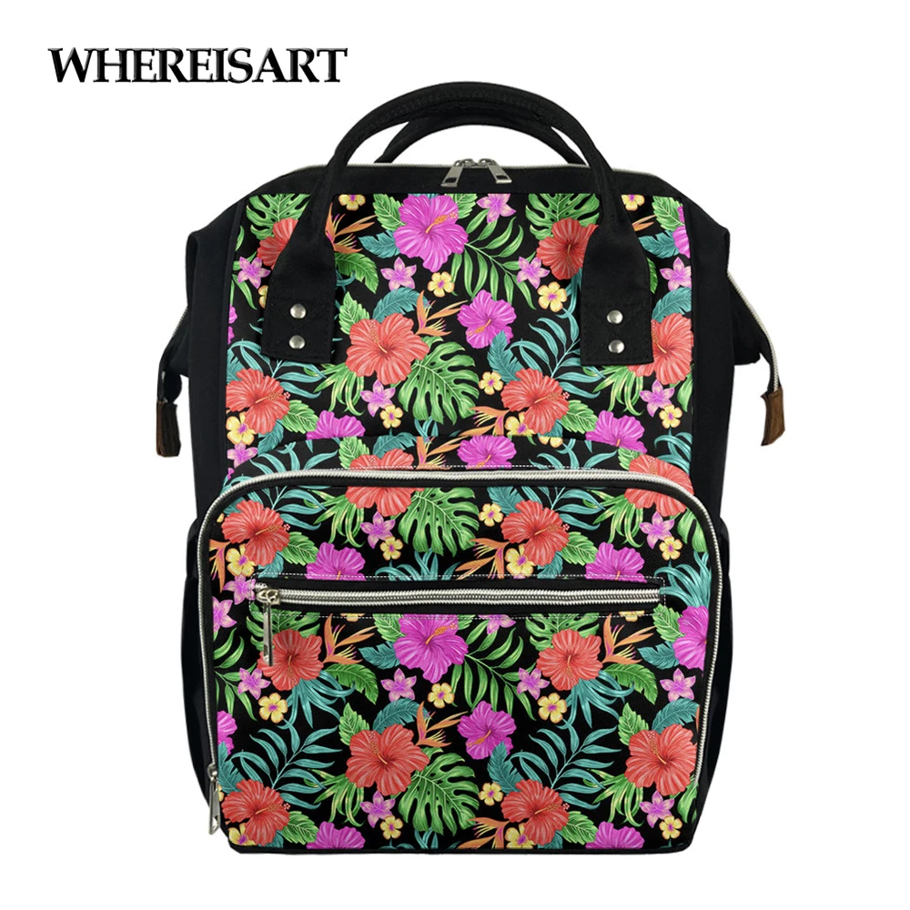 

WHEREISART Hot Style Travel Large Capacity Backpack Hawaii Hibiscus Flower 3D Printing Nappy Bag Muti-function Mochila Bag