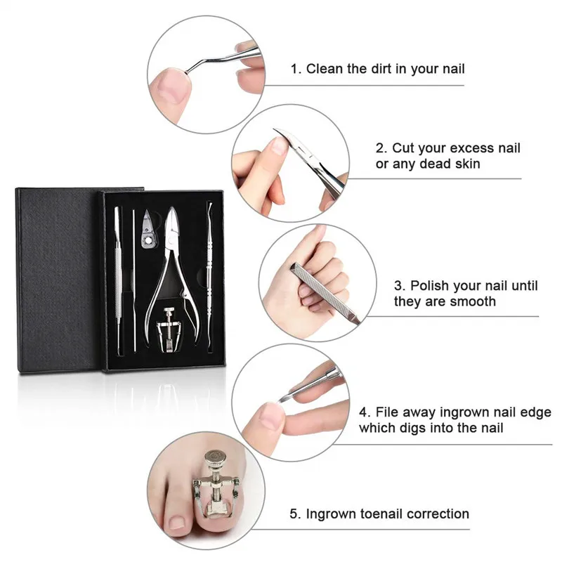 Cuticle Remover Kit Nail Clipper Trimmer for Cuticle Ingrown Nails Pedicure & Manicure Corrector Fixer Foot Care Tool