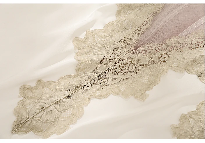 CINOON Sexy Nightdress For Women V-neck Sleeveless Pajamas Lace Silk Nightwear Strappy Sleepwear Comfortable Nightskirt Suit (16)