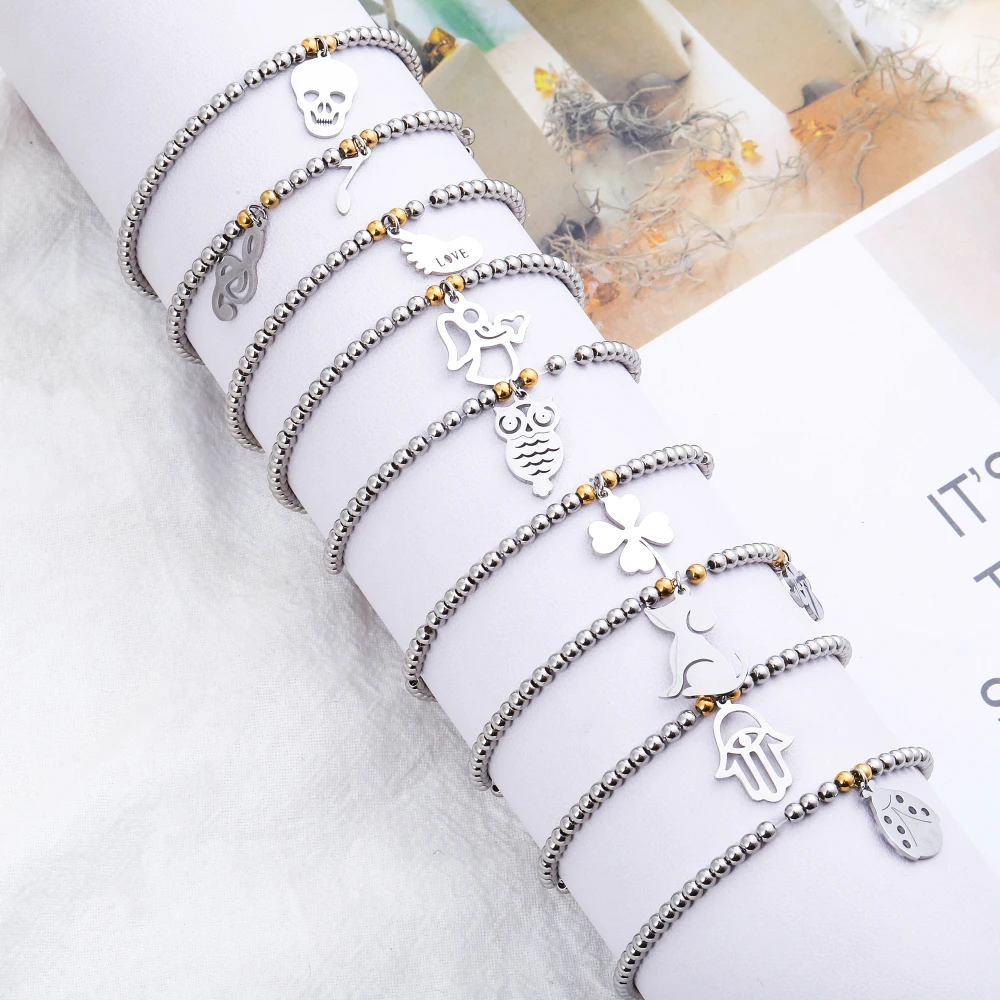 9 Stainless Steel Manik Manik Gelang Rantai Untuk Wanita Aksesoris Perak Hamsa Tangan Clover Burung Hantu Gelang Wanita Perhiasan Grosir Charm Gelang Aliexpress