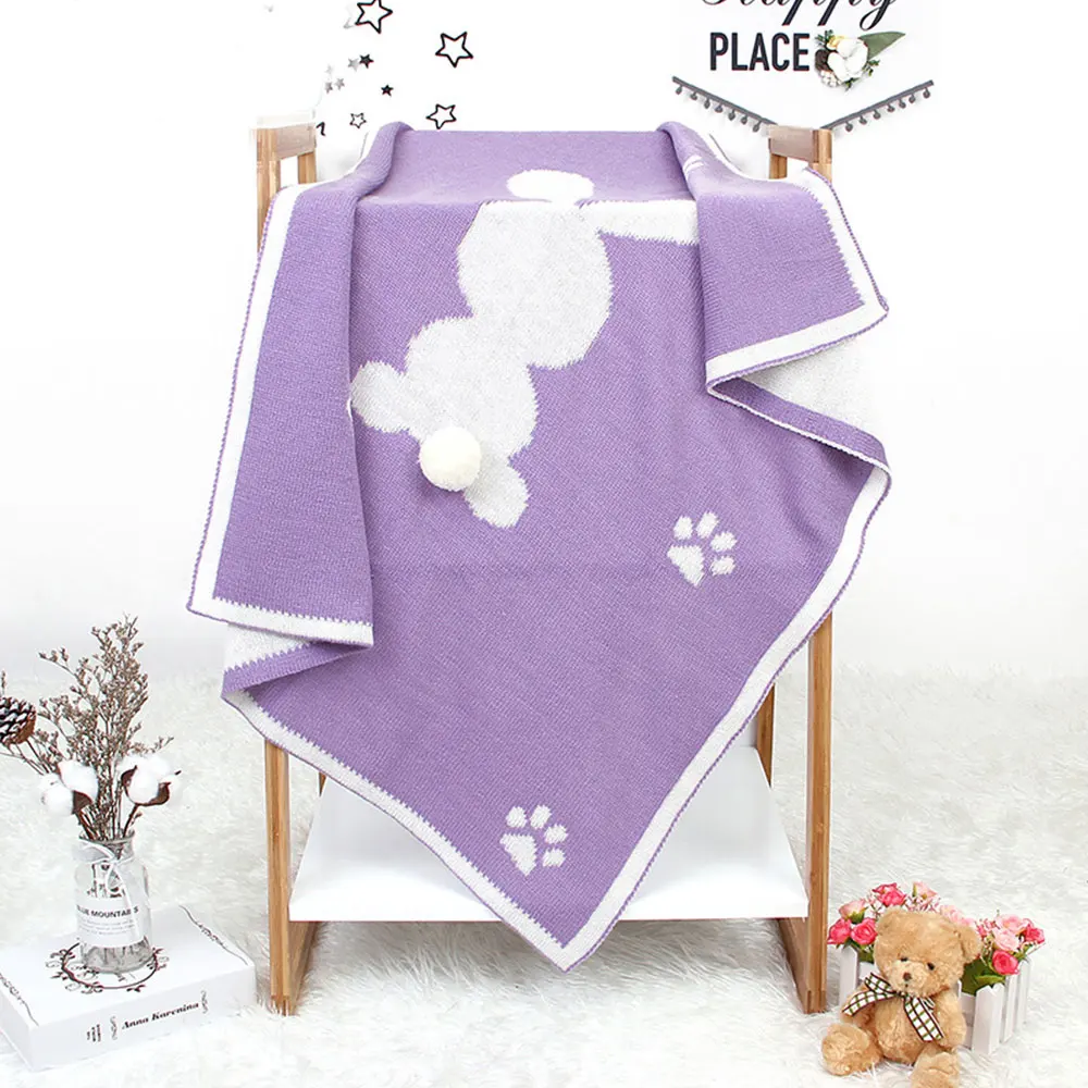 light violet Детское одеяло пеленки для новорожденного осень-зима мультфильм стерео кролик дизайн вязание Ins стиль Горячая Распродажа детское одеяло - Цвет: light violet