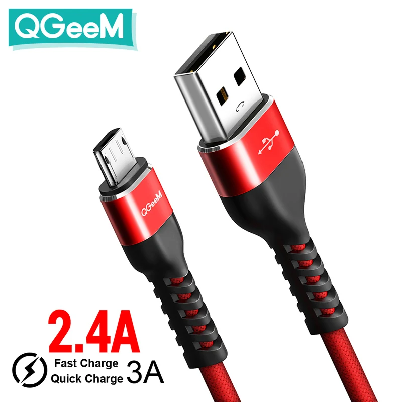QGeeM Micro USB Cable 2.4A Nylon Fast Charge USB Data Cable for Samsung Xiaomi LG Tablet Android Mobile Phone USB Charging Cable