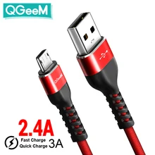 QGeeM Micro USB Cable 2.4A Nylon Fast Charge USB Data Cable for Samsung Xiaomi LG Tablet Android Mobile Phone USB Charging Cable