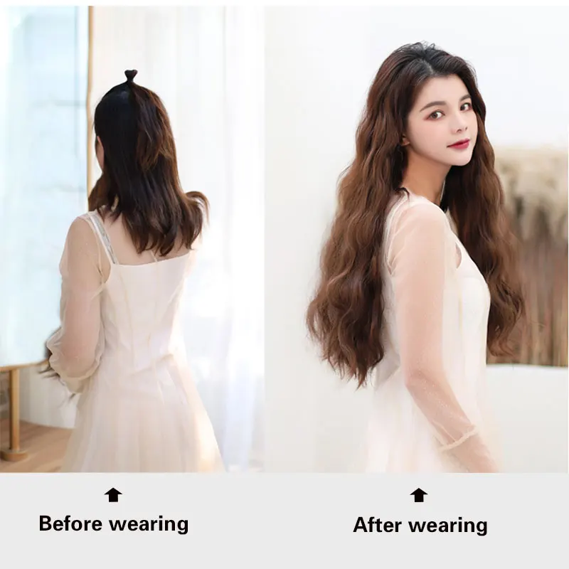 Hair Extensions Long Wavy Culry U-Shaped Half Wig for Women 24" Natural Female Heat Resistant Synthetic Hair