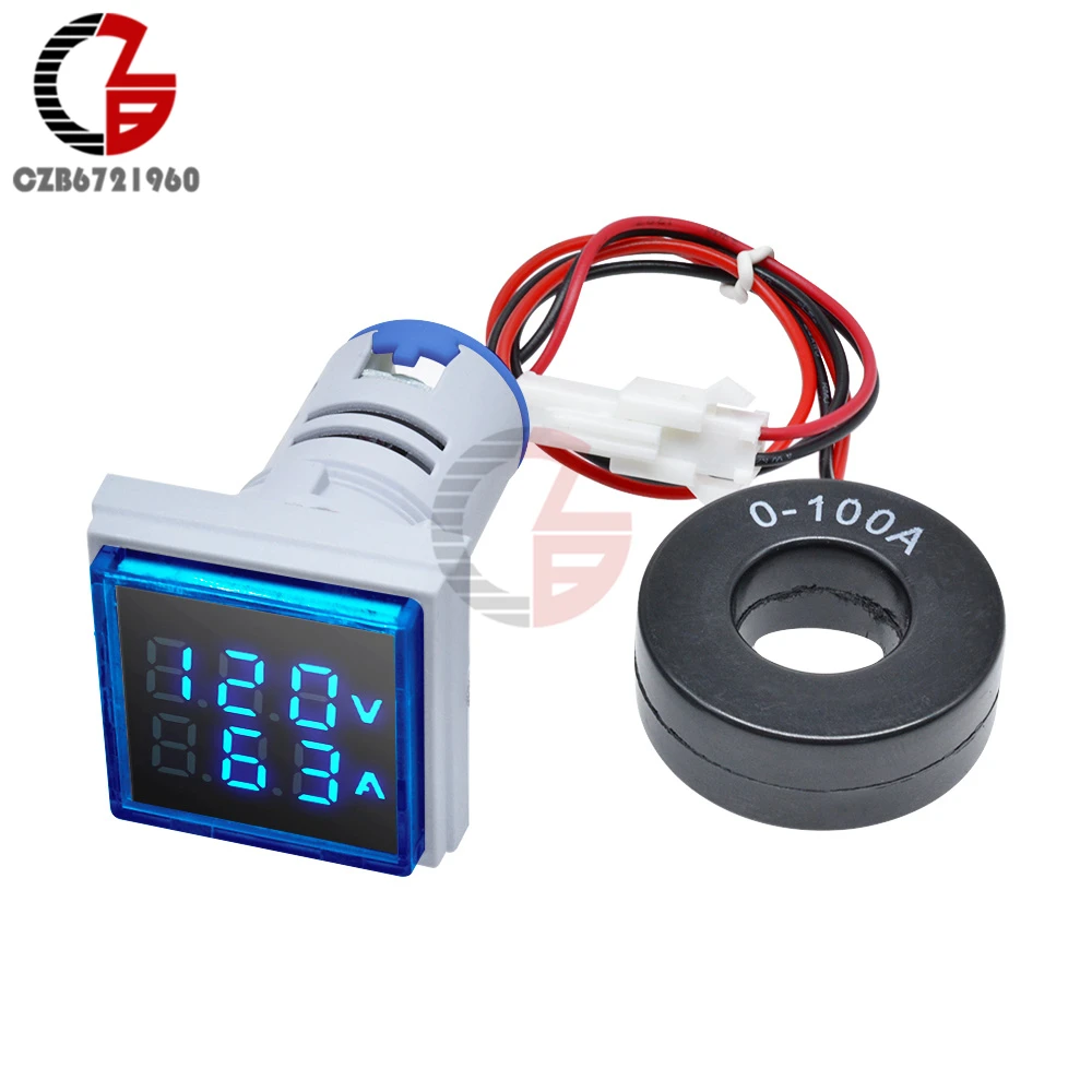 Misuratore di Tensione Corrente Misuratore di Tensione Corrente, Voltmetro AC60-500V 0-100A Volt Amp Meter Indicatore Pannello Voltmetro Amperometro con Display Digitale (BLUE