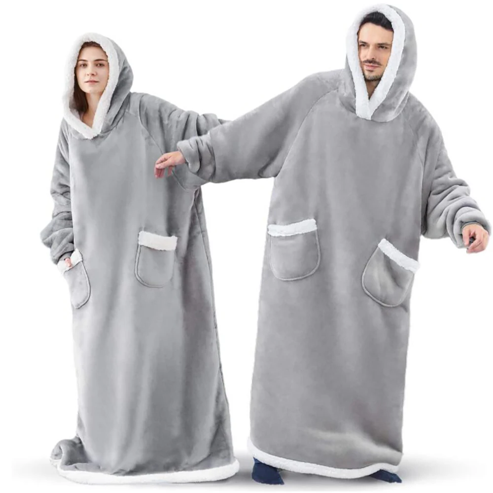 Long Winter Blanket With Sleeves Plush Fleece Wearable Sofa Hooded Blanket  Adult Soft Warm Flannel Weighted TV Blankets Hoodie - AliExpress