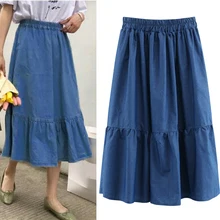 Женская негабаритная длинная джинсовая юбка женская простая дизайнерская Повседневная Свободная эластичная талия плюс размер джинсовая юбка XL-4XL