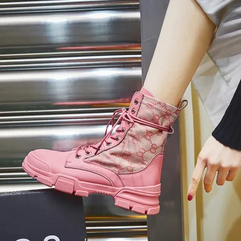 

Breathable genuine leather Mesh Summer Ankle Boots for Women Chunky Platform Shoes Woman High Heels Sandals Boots Mujer