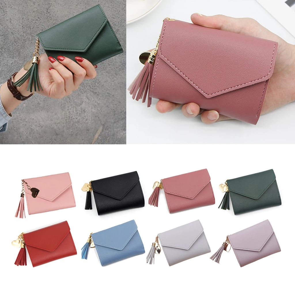 Women Simple Short Wallet Tassel Coin Purse Card Holders Handbag Red