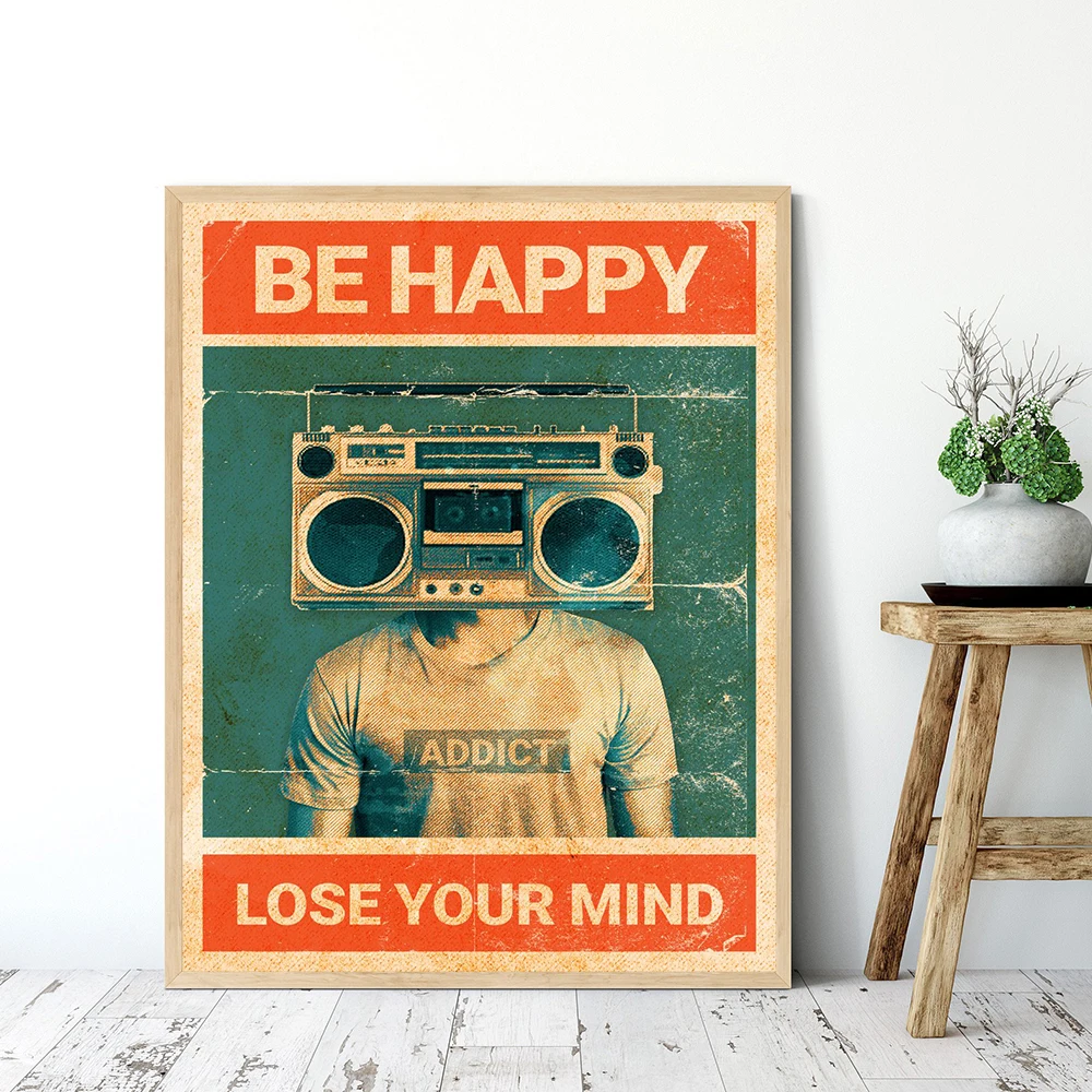 Mental Be Happy Lose Your Mind Poster Mental Health Posters and Prints Music Wall Vintage Posters Wall Art Home Painting Decor snow window landscape women vintage posters sticky decoracion painting wall art white kraft paper posters wall stickers