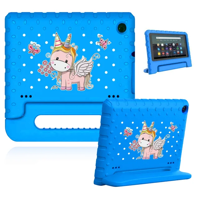 Cute Cartoon Kids Cover for Fire 7 (5th 7th 9th Gen)/HD 8 Tablet Handle Stand Funda Case for Fire HD 8 Plus (10th Gen 2020) 10.blue case-pink cu