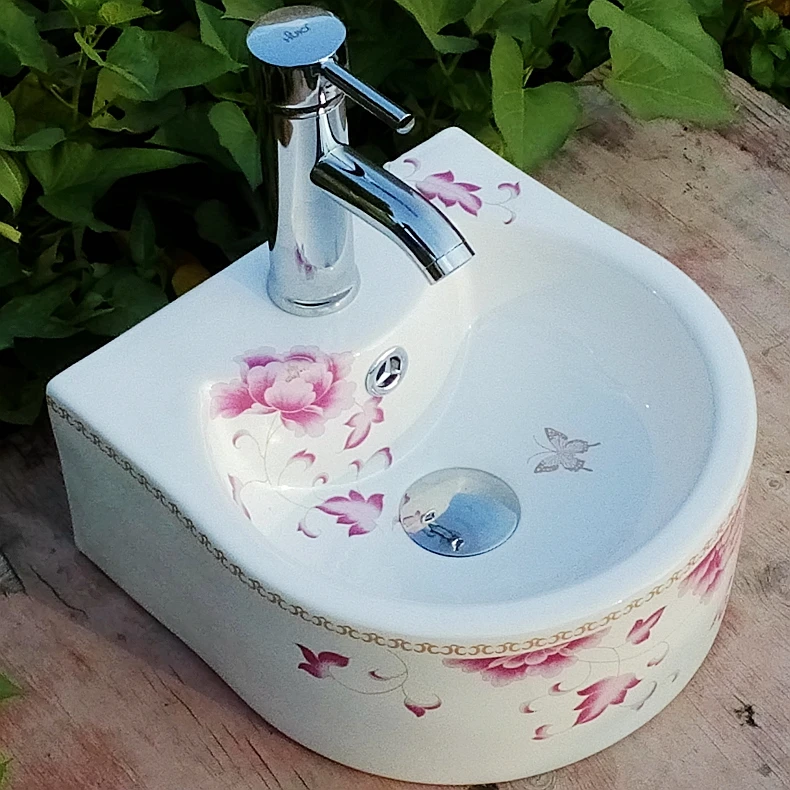 Taiwan Basin One Small Balcony Wash Basin Small Family Ceramic Floor-to-ceiling Wash Basin Bathroom Corner Hanging Basin