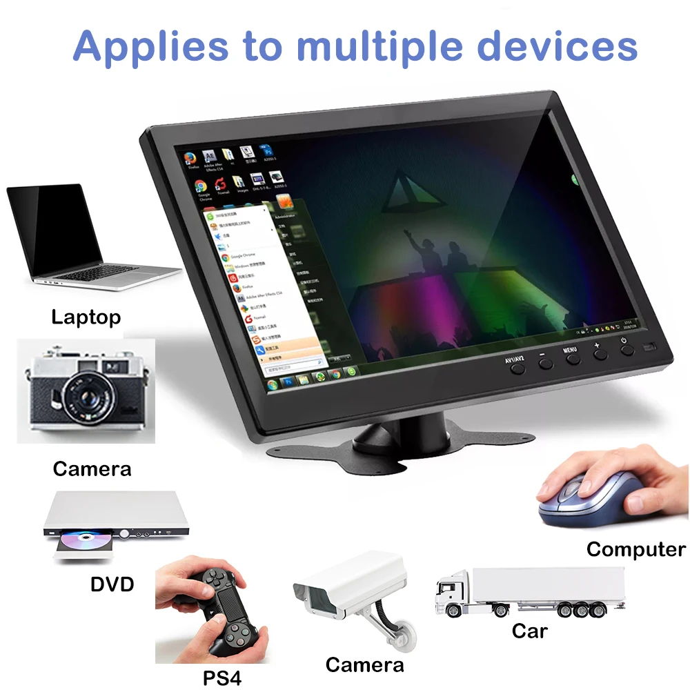 LCD HD PC 모니터, 미니 TV 컴퓨터 디스플레이, 2 채널 비디오 입력, 휴대용 보안 모니터, 스피커 HDMI VGA, 10.1 인치