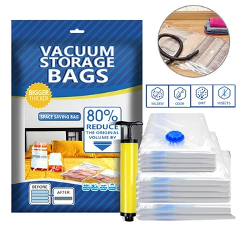 

6pcs Reusable Vacuum Storage Bag For Clothes Compression Bag With Hand Pump Household Storage Supplies