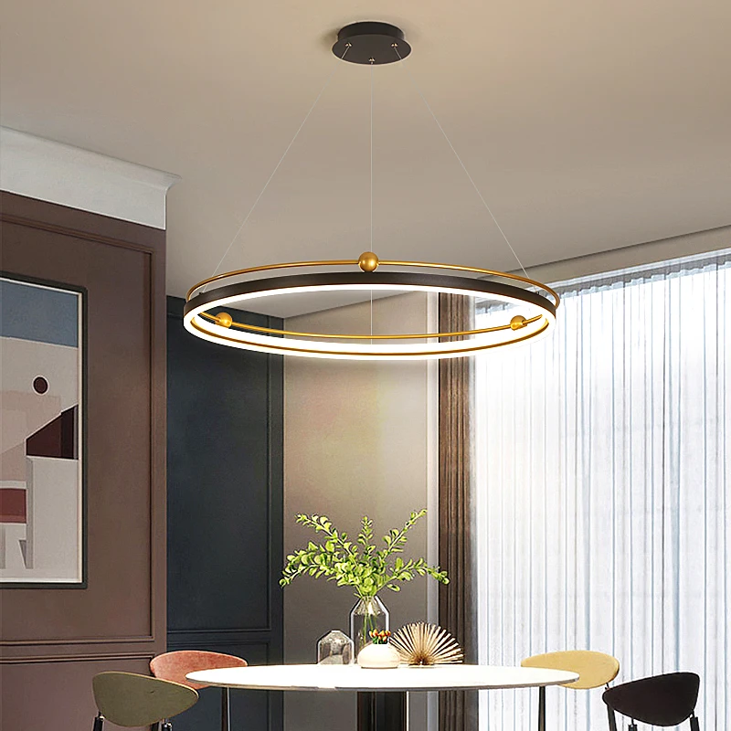 

Nordic Modern Led Chandelier Circle Lights Interior Design Engineering Lighting Line Hang Black Gold LED Ring Chandelier Lamp
