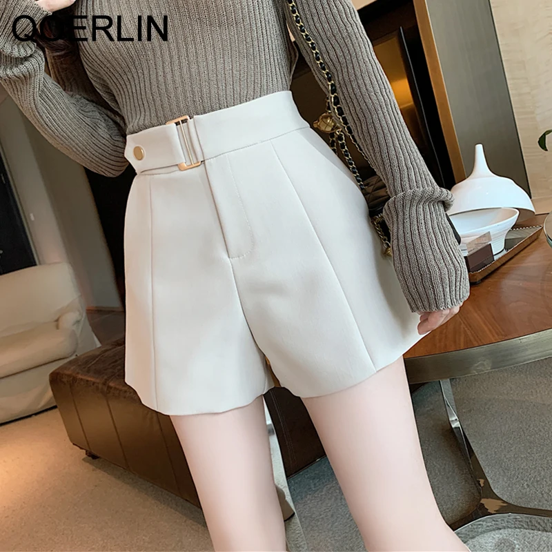 QOERLIN Spring New Loose Suit Pants for Women Wide Leg Pants Shorts Girl High Waist Women\'s Booty Shorts Black High Waist Pocket