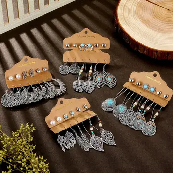 

Vintage Ethnic Silver Color Flowers Leaf Dangle Drop Earrings for Women Boho Tassel Earrings Sets Fashion Jewelry Accessories