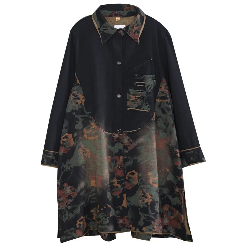 2020 Spring Autumn Long Patchwork Trench Coats Ladies Large Size Literary retro Floral Windbreaker Women Casual Tops b185