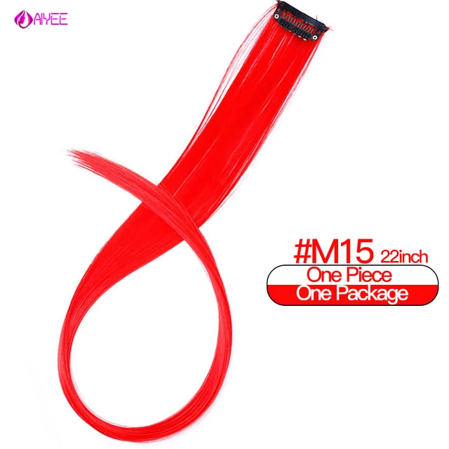 AIYEE Hair Extensions Pure RainBow Hairpiece Clip In Hair Piece Synthetic Long Straight Ombre Pink Red Rainbow Hair Piece 15