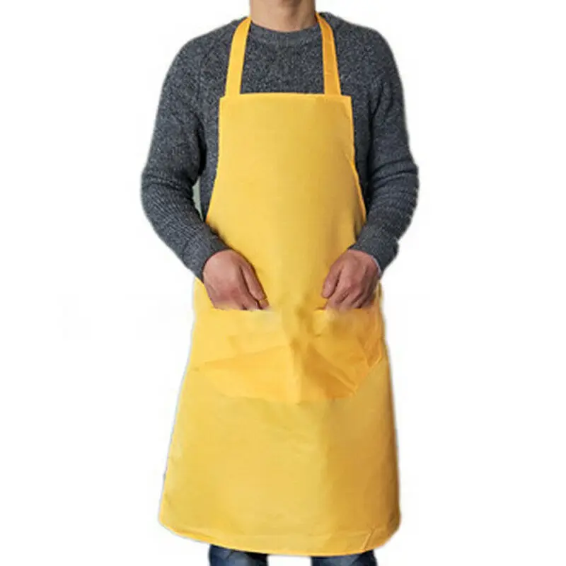 6 Colors Plain Bib Apron Dress Men Women Chefs Kitchen Cooking Baking +Pocket