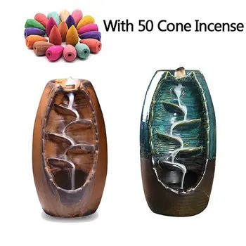 

Incense Burner Holder With 10 Cones Waterfall Ceramic Incense Holder Base Fragrance Backflow Incense Cones Home Decor Decoration