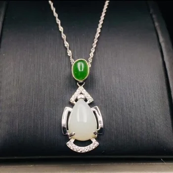 

Natural Hetian Jade Water Drop Pendant Jewelry 925 Sterling Silver inaly Green Agate Necklace Pendant Fine Jewelry