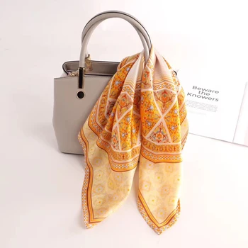 

100% silk square scarf designer brand silk satin jewelery scarves foulard femme desigual wraps female summer hair scarf square