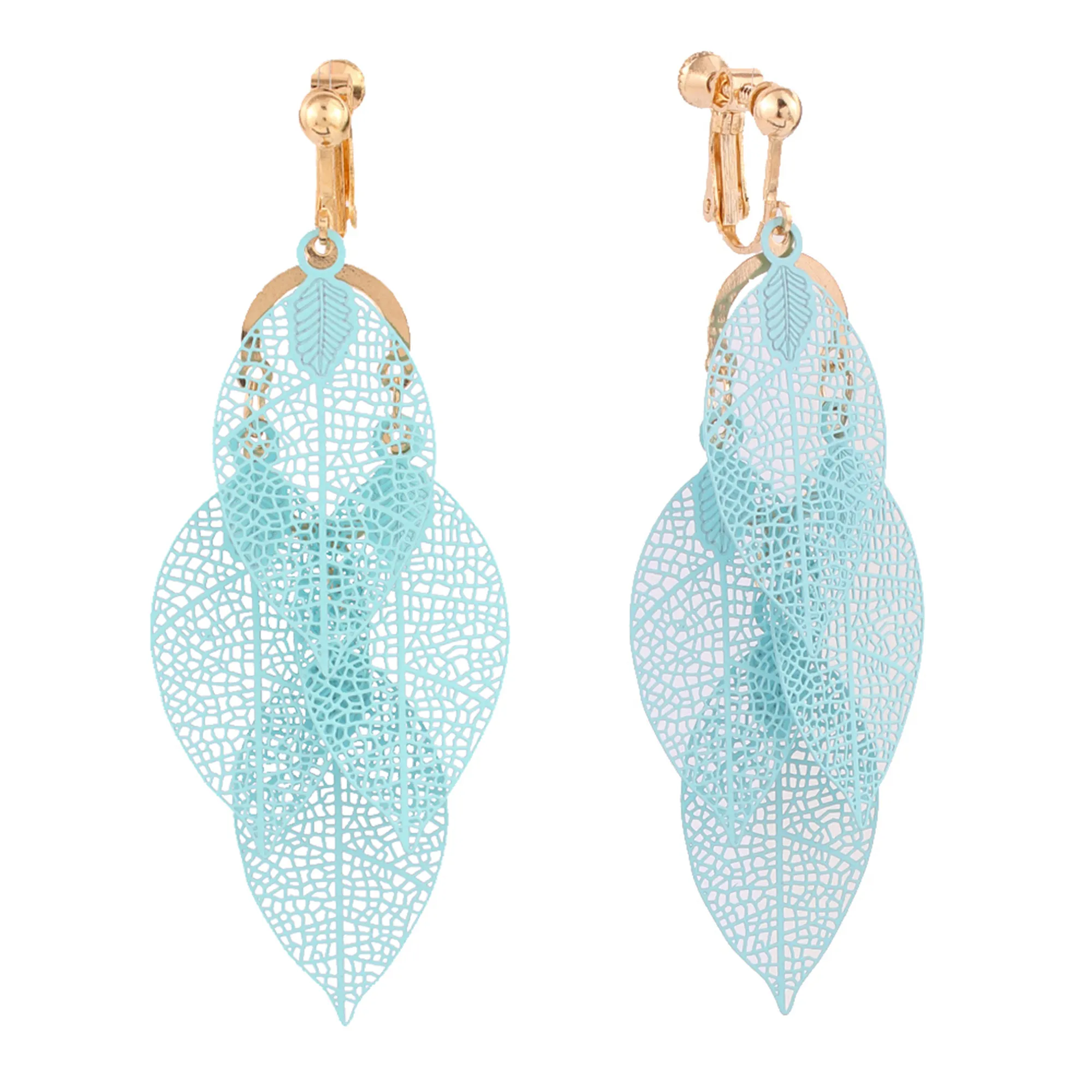 GRACE JUN Korea Style Gold Color  Copper Material Leaf Shape Clip on Earrings Without Pierced Elegant Cuff Ear Clip Anti-allergy