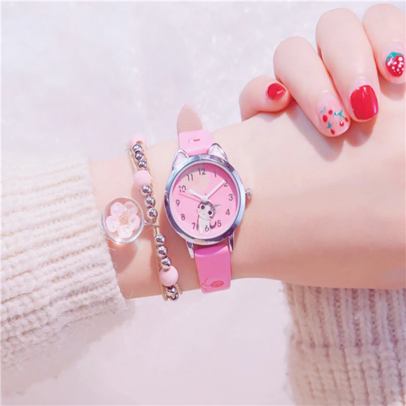 Cute Cheese Cat Pattern Kids Watch Quartz Analog Child Watches For Boys Girls Student Clock Gift Relogio Feminino kids watch afbeelding