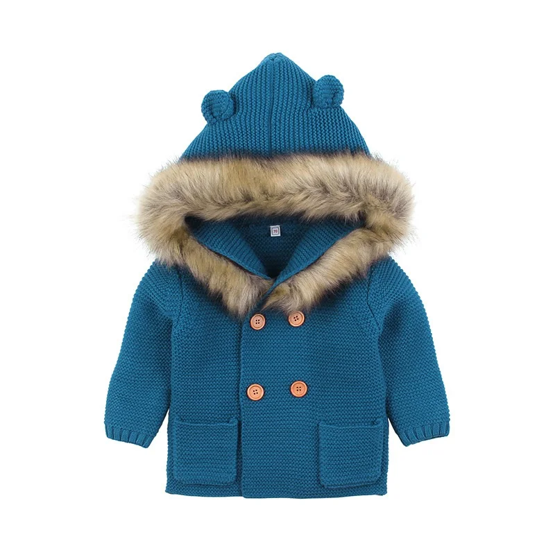 CROAL chery/свитер для новорожденных девочек; Одежда для маленьких мальчиков; вязаный свитер с капюшоном; меховое пальто; Верхняя одежда; куртка - Цвет: navy