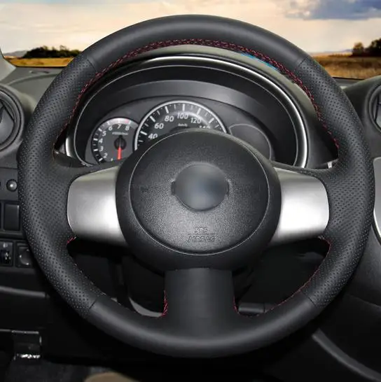 Черный кожаный чехол рулевого колеса автомобиля для Nissan March 2010- Sunny 2011-2013 Versa 2012- Almera Cube