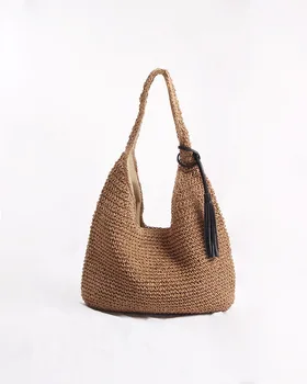 

2Pure color straw bag simple fashion woven bag beach bag lady casual handbag