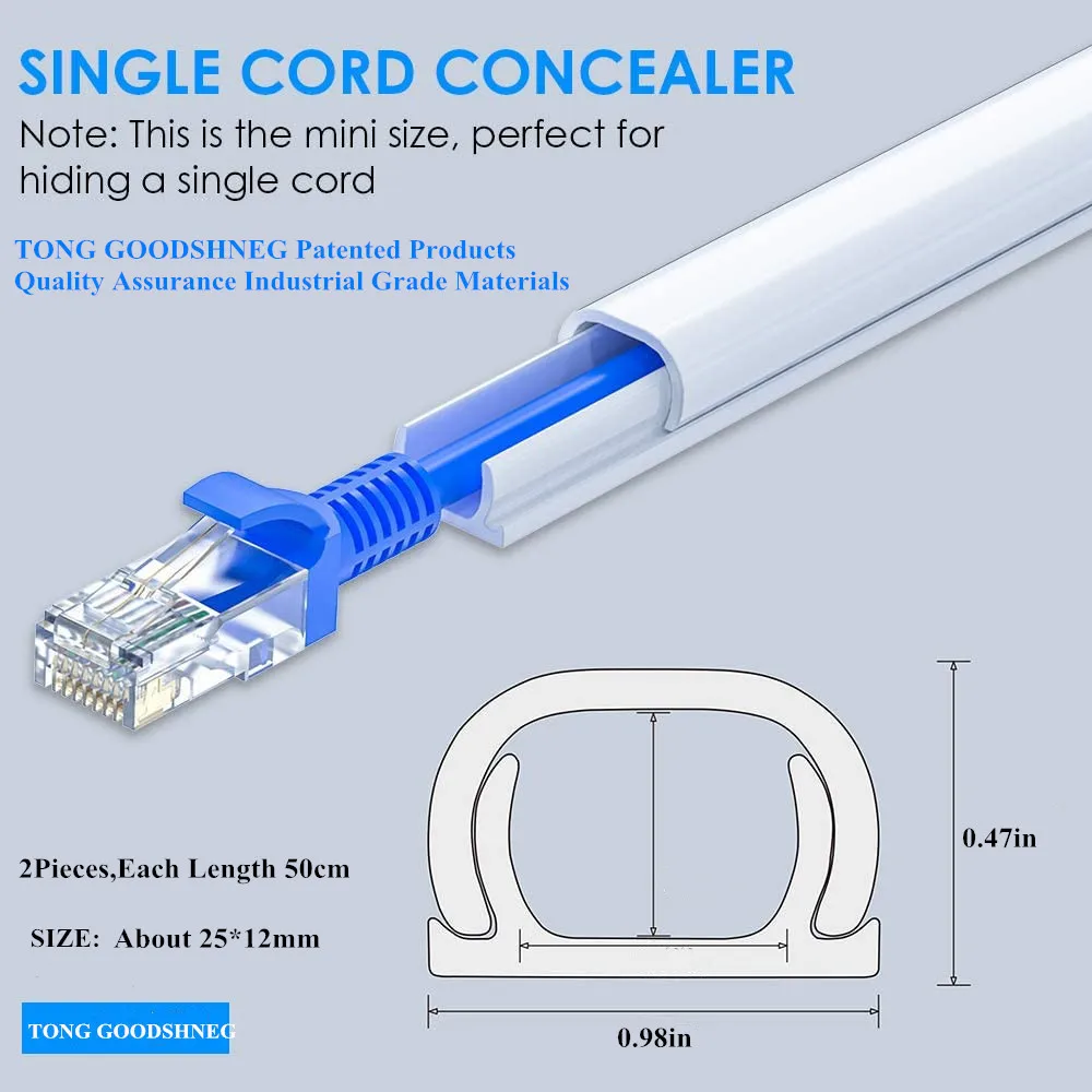 New Cord Hider,Mini Wire Cable Cover,PVC Cable Concealer Channel,Paintable Cord Cover to Hide Speaker Wire 0.98"X0.47"Trunking