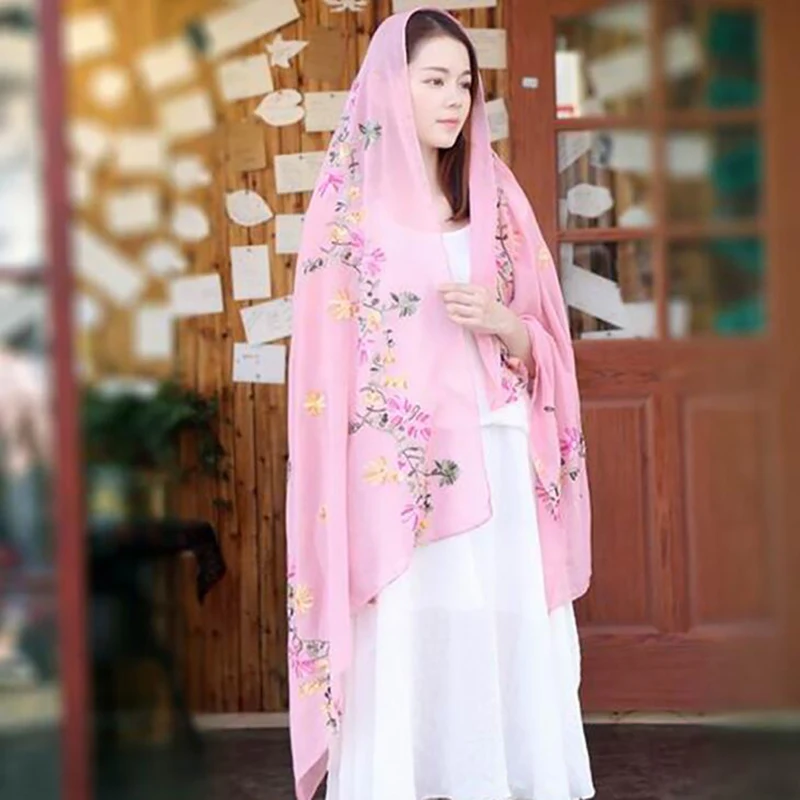 90-180 см Женский Искусственный хлопковый льняной цветочный шарф шарфы для девочек с вышивкой дикая Солнцезащитная шаль для взрослых Длинные вышитые шарфы