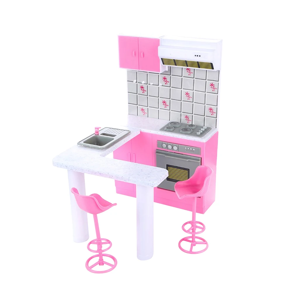 1/6 Dollhouse Kitchen Cabinet Sink, Stove and High Chairs Miniatures, for 12inch Blythe BJD Dolls Furniture