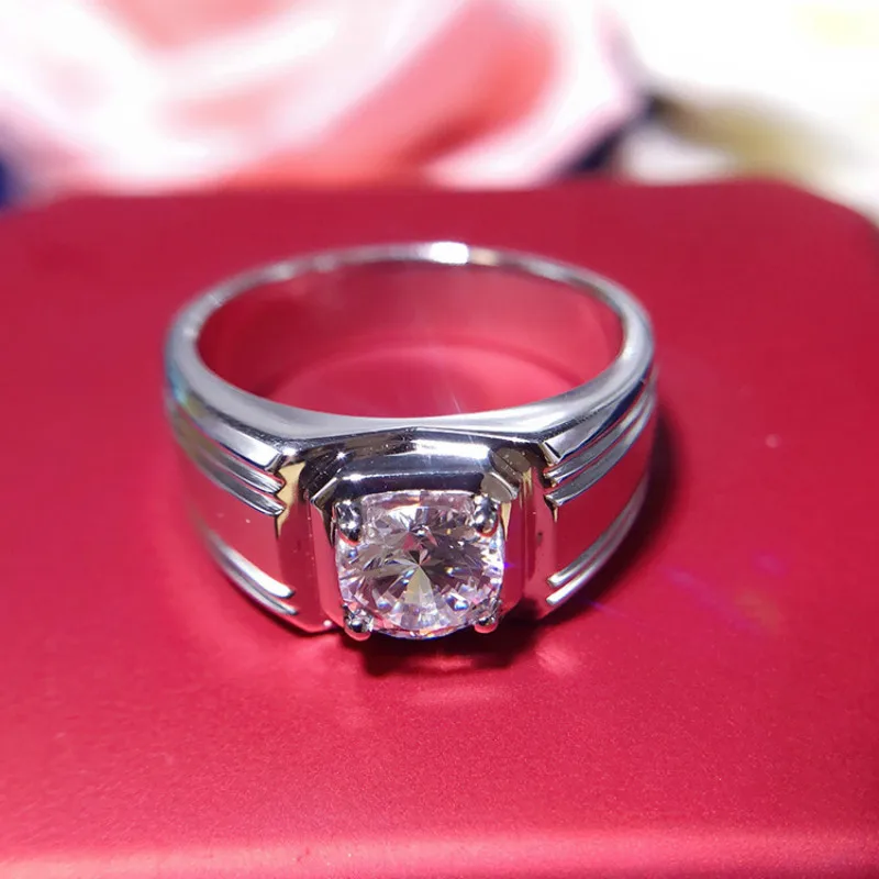 Простое имитированное кольцо Moissanite для мужчин 925 Чистое серебро обручальные кольца 1ct карат Свадебные торжества модные ювелирные изделия