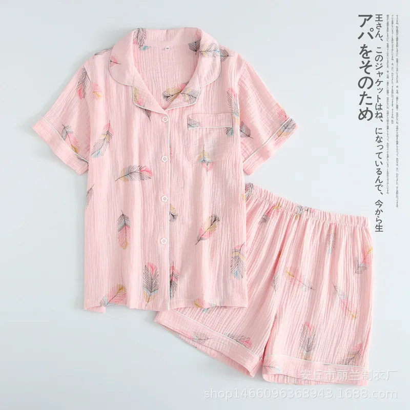 Хлопковая пижама с коротким рукавом, женские пижамные комплекты, шорты для девушек, Милый принт с героями мультфильмов, японская простая одежда для сна, домашняя пижама - Цвет: DK TZ-24