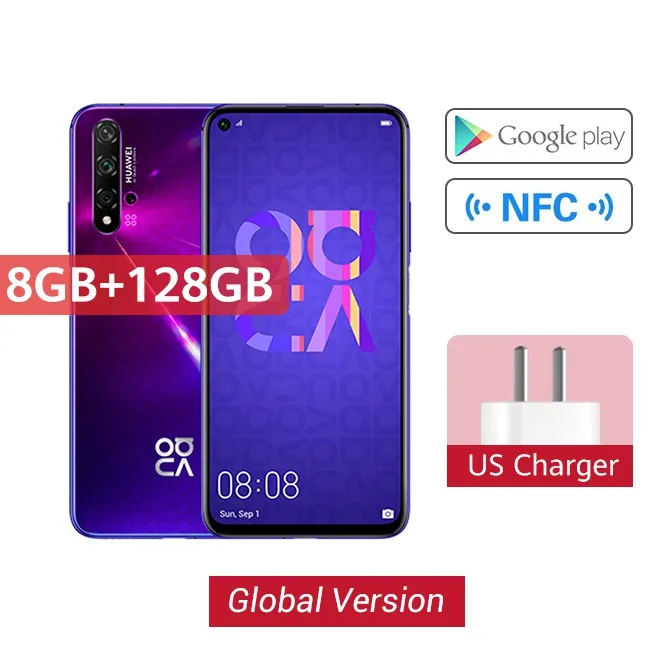 Purple Глобальная версия huawei Nova 5 T 5 T 8GB 128GB смартфон 48MP камера s 32MP фронтальная камера 6,26 ''полный экран Kirin 980 Android 9 Скидка 600 руб. /. При заказе от 5500 руб. /Промокод: newyear600 / Количес - Цвет: Purple