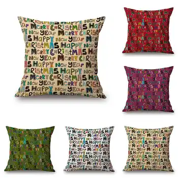 

Vintage Letter "Happy New Year" 18" Pillow Case Waist Cushion Case Cotton Linen Soft Back Cushion Home Room Decor
